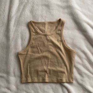 Tan cropped halter neck top